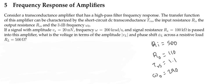 Solved 5 Frequency Response Of Amplifiers Consider A | Chegg.com