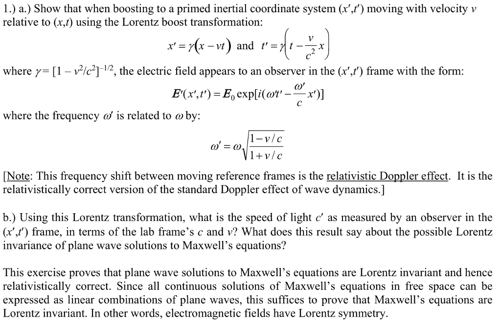 Solved 1.) a.) Show that when boosting to a primed inertial