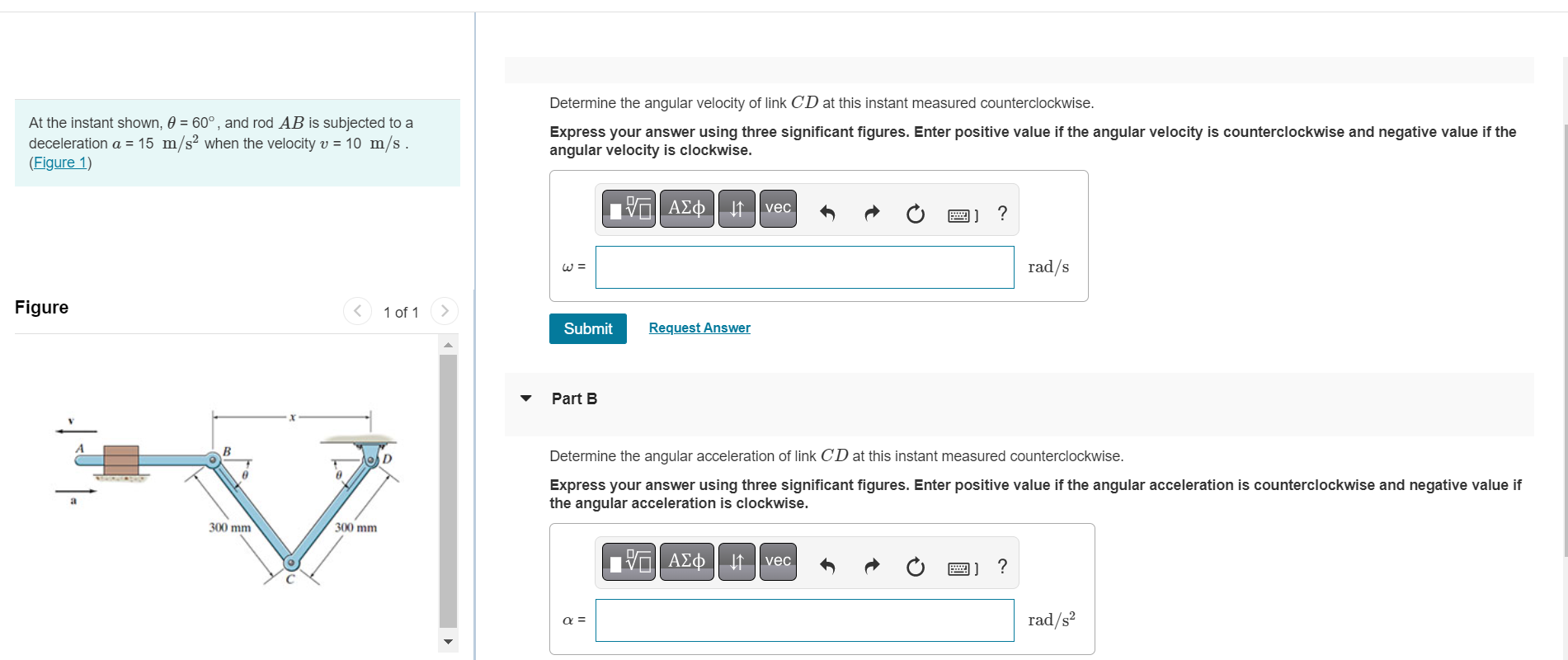 Solved Figure 1 of 1 Part B Determine the angular | Chegg.com