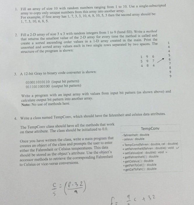 Solved 1. Fill an array of size 10 with random numbers | Chegg.com