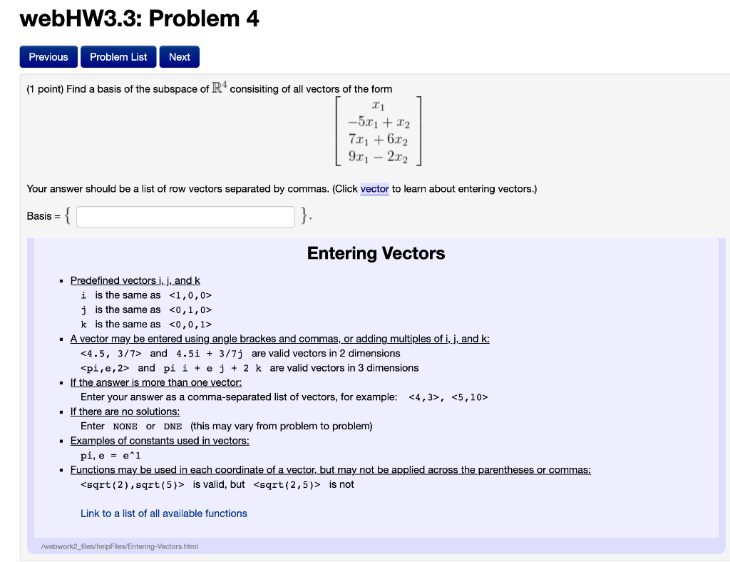 Solved webHW3.3: Problem 4 Previous Problem List Next (1 | Chegg.com