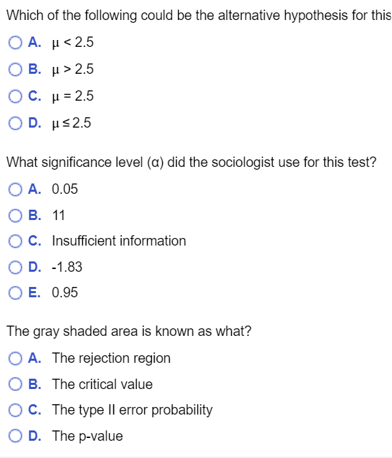 Solved 5. A sociologist runs a hypothesis test for the mean