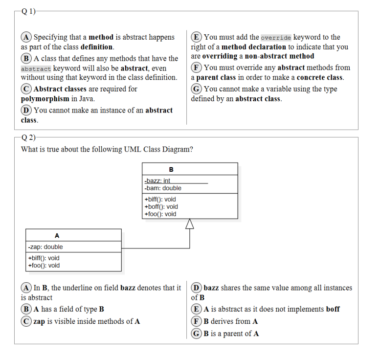 Solved [Q 1) −Q2 ) What is true about the following UML | Chegg.com