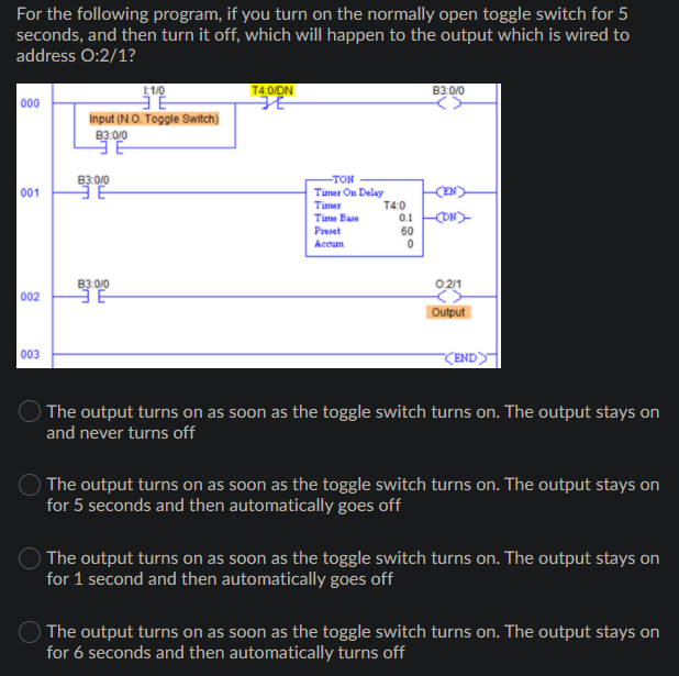 Solved For the following program, if you turn on the
