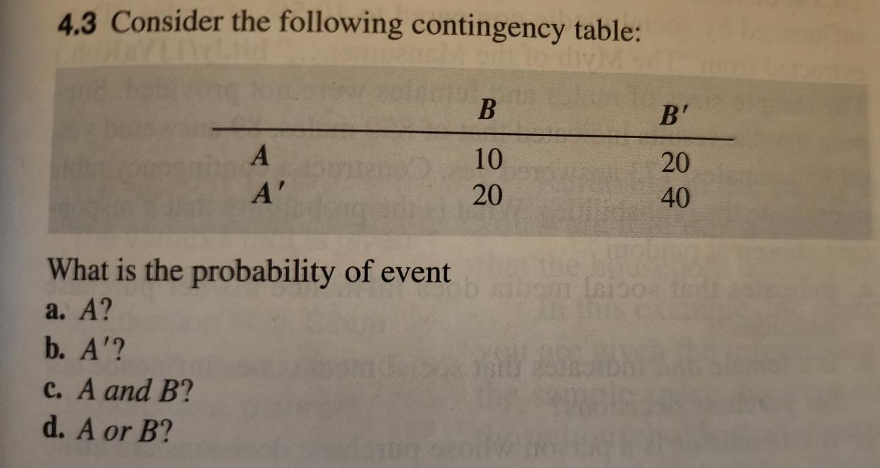 Solved 4.3 Consider The Following Contingency Table: What Is | Chegg.com