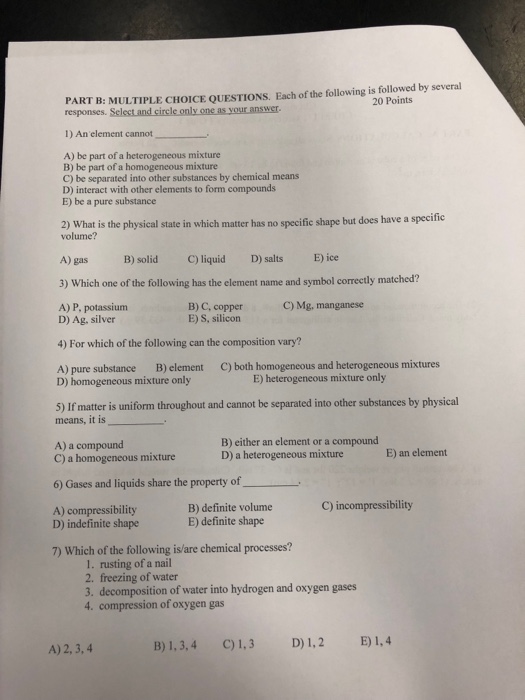 Solved PART B: MULTIPLE CHOICE QUESTIONS. Each Of The | Chegg.com