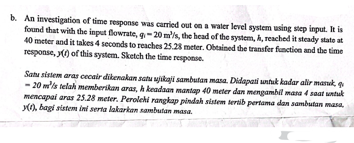 Solved b. An investigation of time response was carried out | Chegg.com