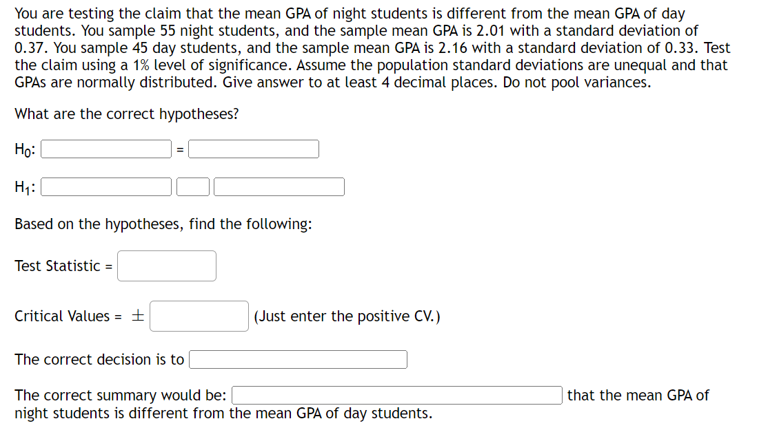 Solved You Are Testing The Claim That The Mean GPA Of Night | Chegg.com