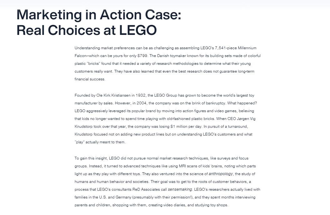 Marketing in Action Case:
Real Choices at LEGO