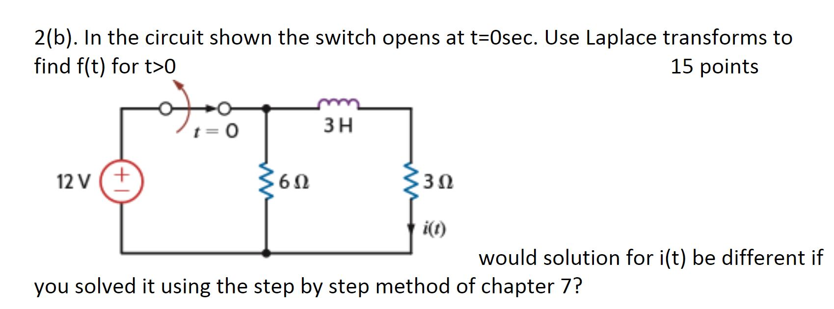 Solved 2(b). In The Circuit Shown The Switch Opens At | Chegg.com