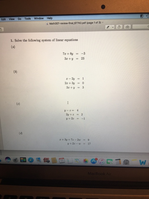 Solved Solve the following system of linear equations 7x + | Chegg.com
