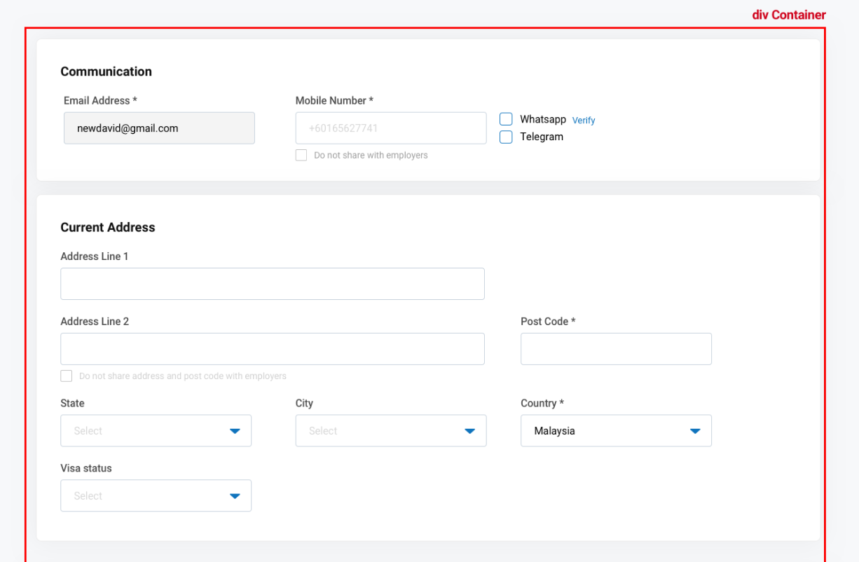 Solved div Container Communication Email Address * Mobile | Chegg.com