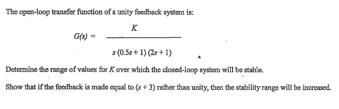 Solved The open-loop transfer function of a unity feedback | Chegg.com