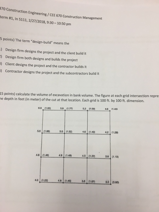 Solved 70 Construction Engineering /CEE 670 Construction | Chegg.com