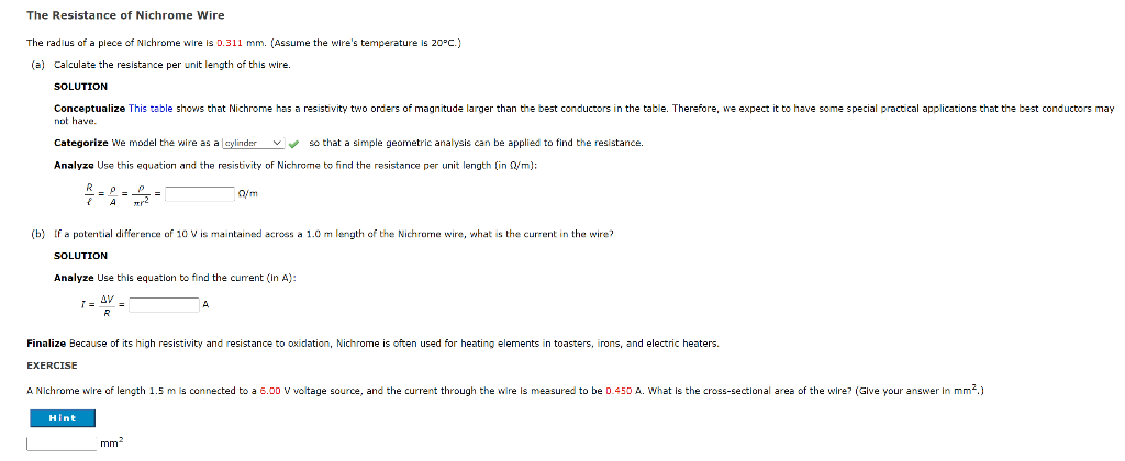 Solved The Resistance of Nichrome Wire The radius of a plece | Chegg.com