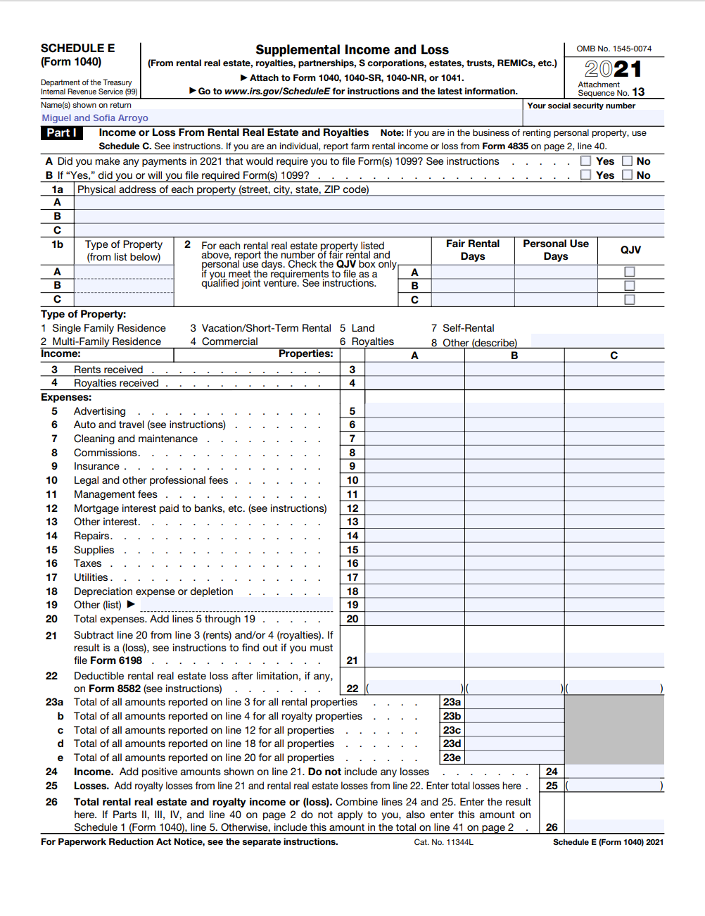 Part I Income or Loss From Rental Real Estate and Royalties Note: If you are in the business of renting personal property, us