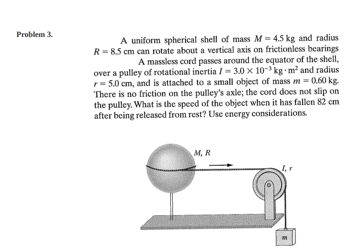 Solved Problem 3. A uniform spherical shell of mass M = 4.5 | Chegg.com