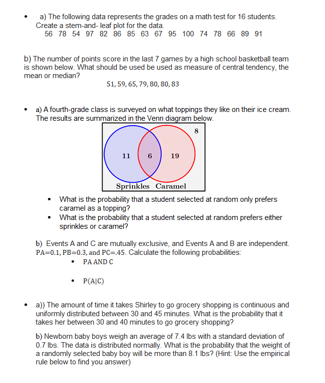 Solved - a) The following data represents the grades on a | Chegg.com