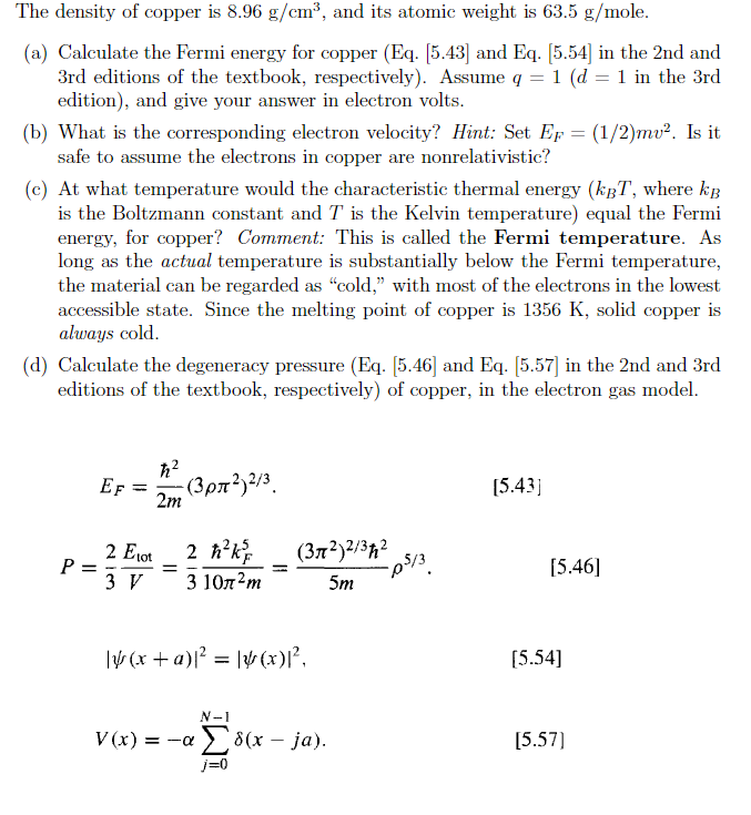 Solved The density of copper is 8.96 g/cm", and its atomic