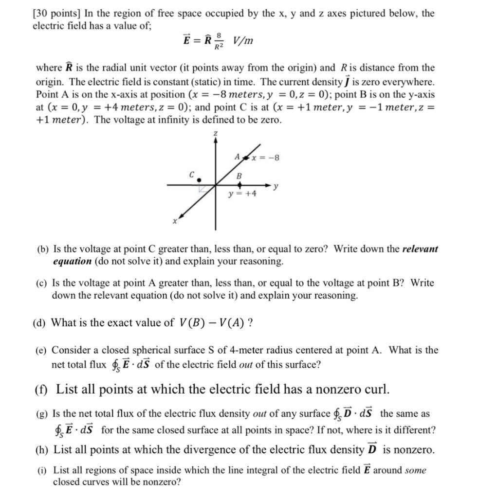 Solved 30 Points In The Region Of Free Space Occupied B Chegg Com