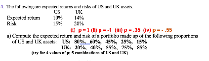 Solved How do I calculate the expected return and risk for | Chegg.com