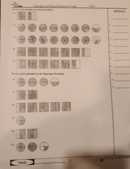 Solved Name: Improper And Mixed Fractions Visual Write Each | Chegg.com