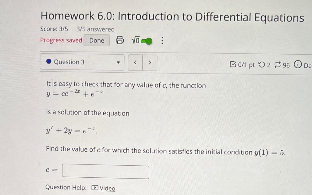 Solved Homework 6.0: Introduction to Differential Equations | Chegg.com