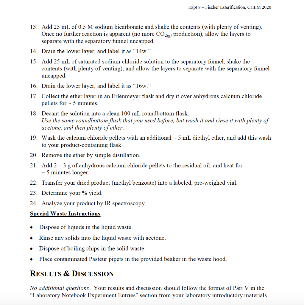Solved EXPERIMENT 8: FISCHER ESTERIFICATION v14.08 | Chegg.com