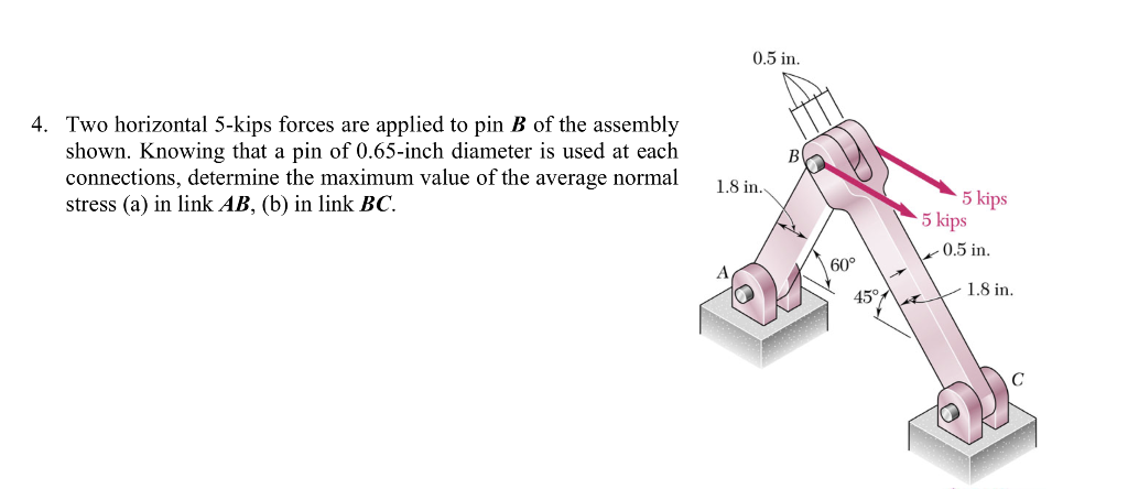 Solved 0.5 In. B 4. Two Horizontal 5-kips Forces Are Applied | Chegg.com