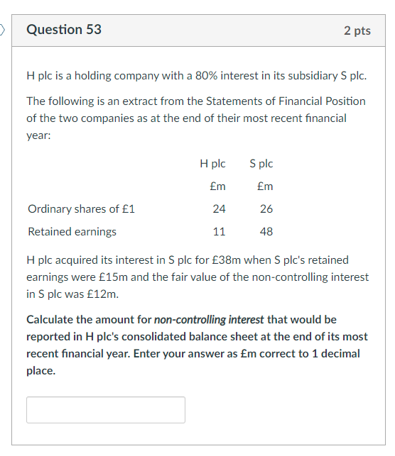 Solved H Plc Is A Holding Company With A 80% Interest In Its | Chegg.com