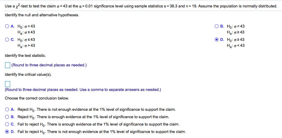 Solved Use a χ2-test to test the claim σ