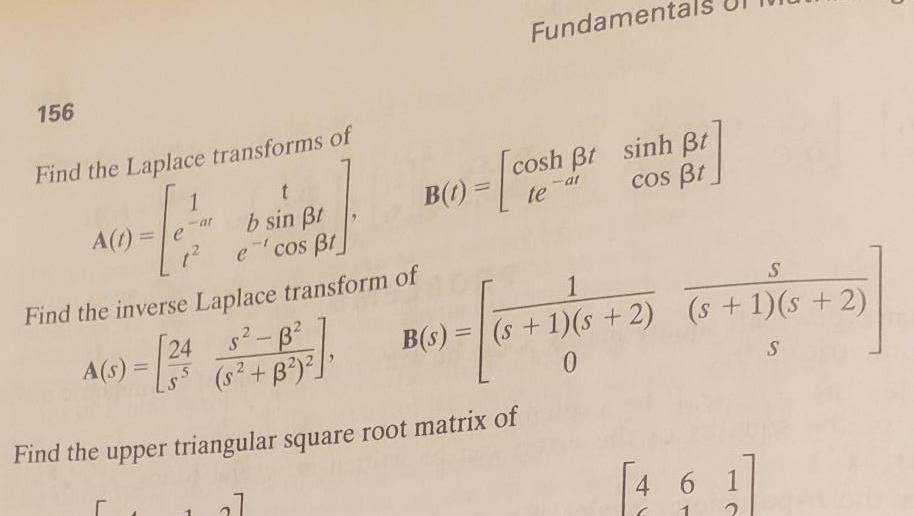 Solved Fundamental 156 Cosh Bt Sinh Bt Cos Bt B(0) = (cosh | Chegg.com