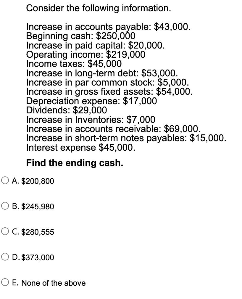 Solved Consider the following information. Increase in | Chegg.com