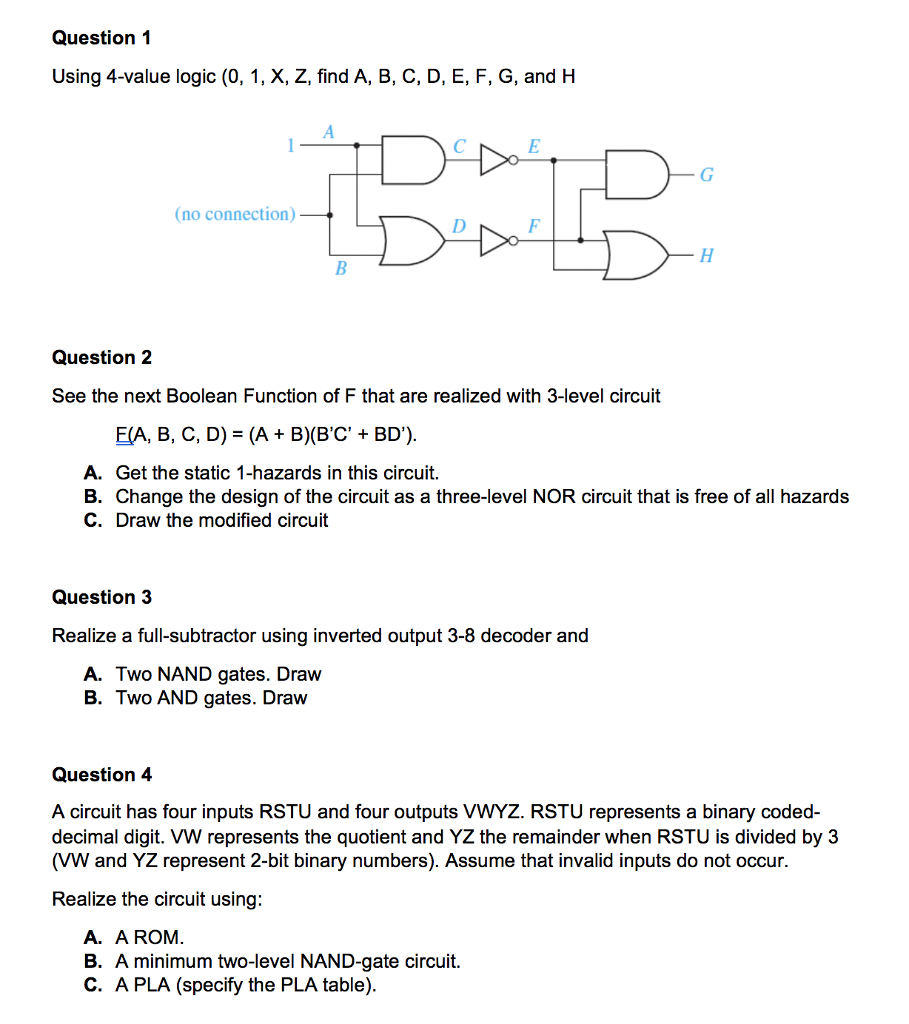 Solved Question 1 Using 4-value Logic (0, 1, X, Z, Find A, | Chegg.com