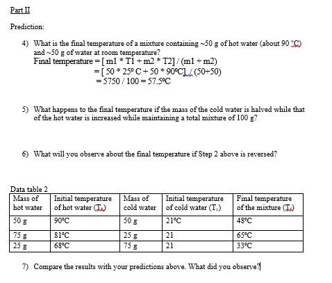 Solved Part III Data table 3 Time Hot water temperature(Th) | Chegg.com