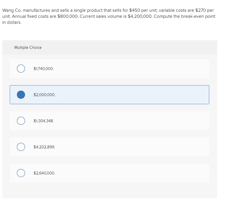 Solved Wang Co Manufactures And Sells A Single Product That Chegg Com