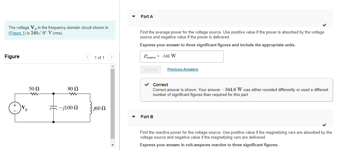 Solved The voltage Vg in the frequencydomain circuit shown