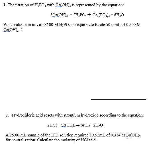 Solved 2. What is the molar concentration of 25.0 mL H3PO4