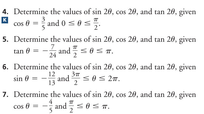 Solved TT 4. Determine the values of sin 20, cos 20, and tan | Chegg.com