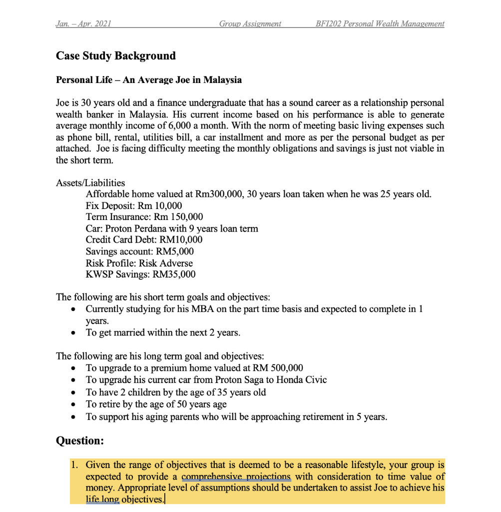 Jan Apr 2021 Group Assignment Bf1202 Personal Chegg Com