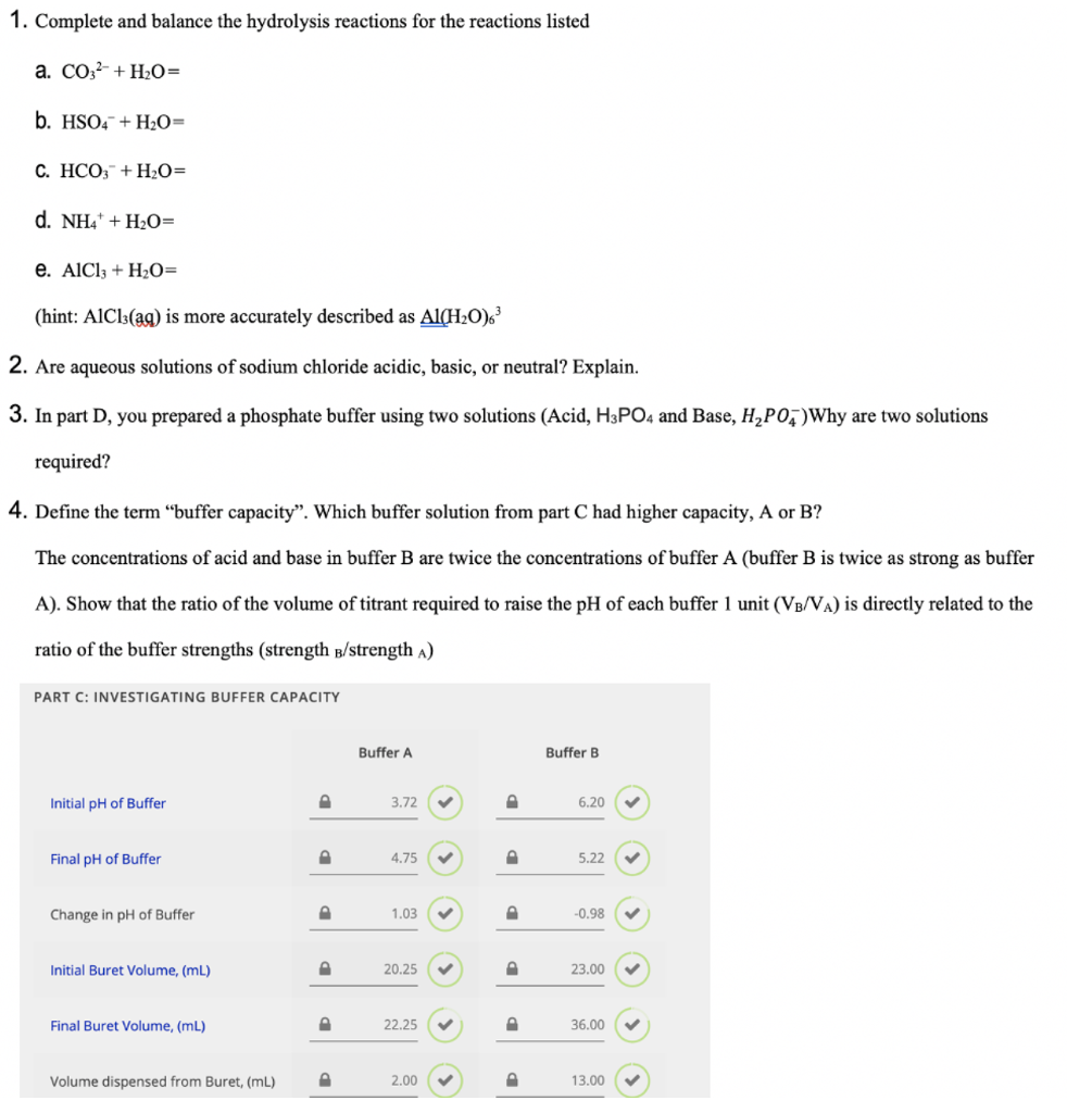Solved 1. Complete and balance the hydrolysis reactions for | Chegg.com