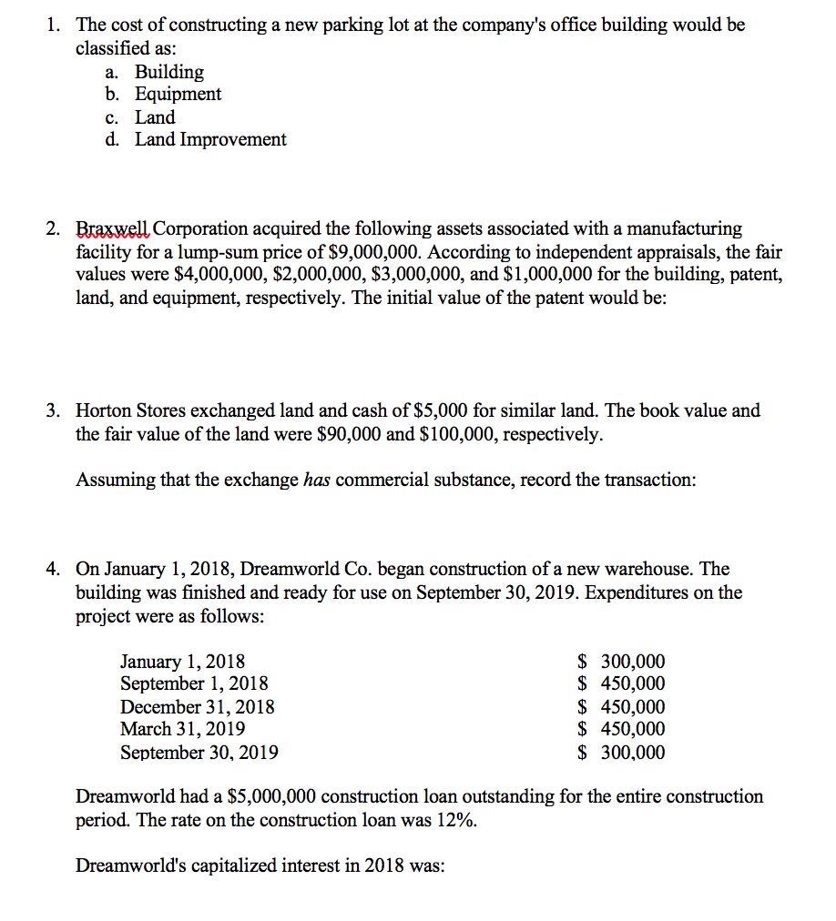 Solved 1. The cost of constructing a new parking lot at the | Chegg.com