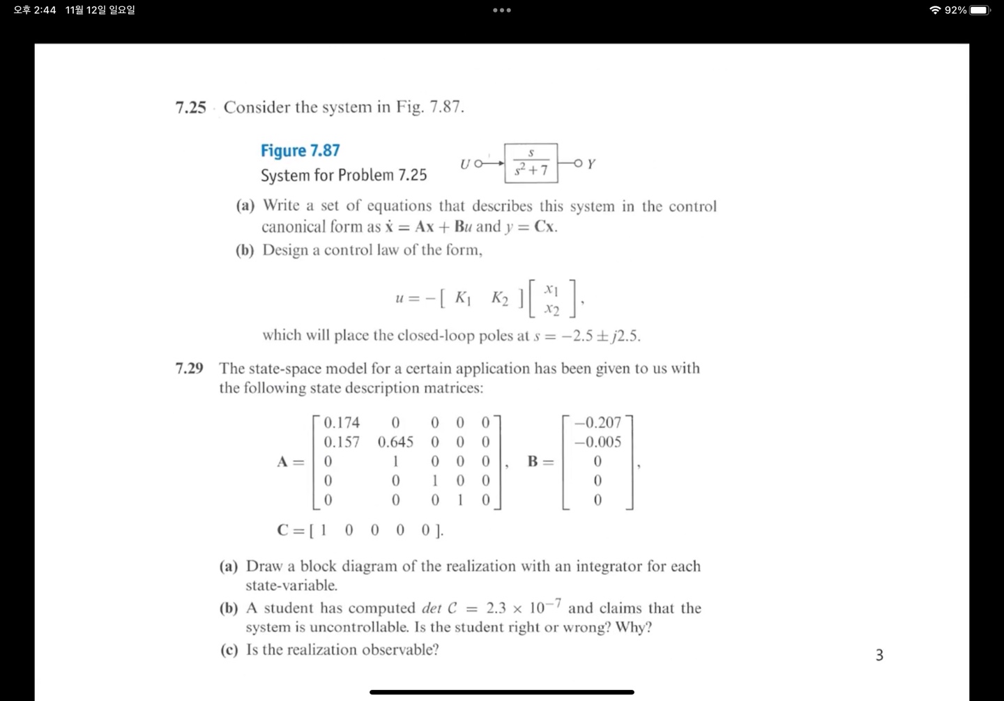 Solved 7.25 ﻿Consider The System In Fig. 7.87.Figure | Chegg.com