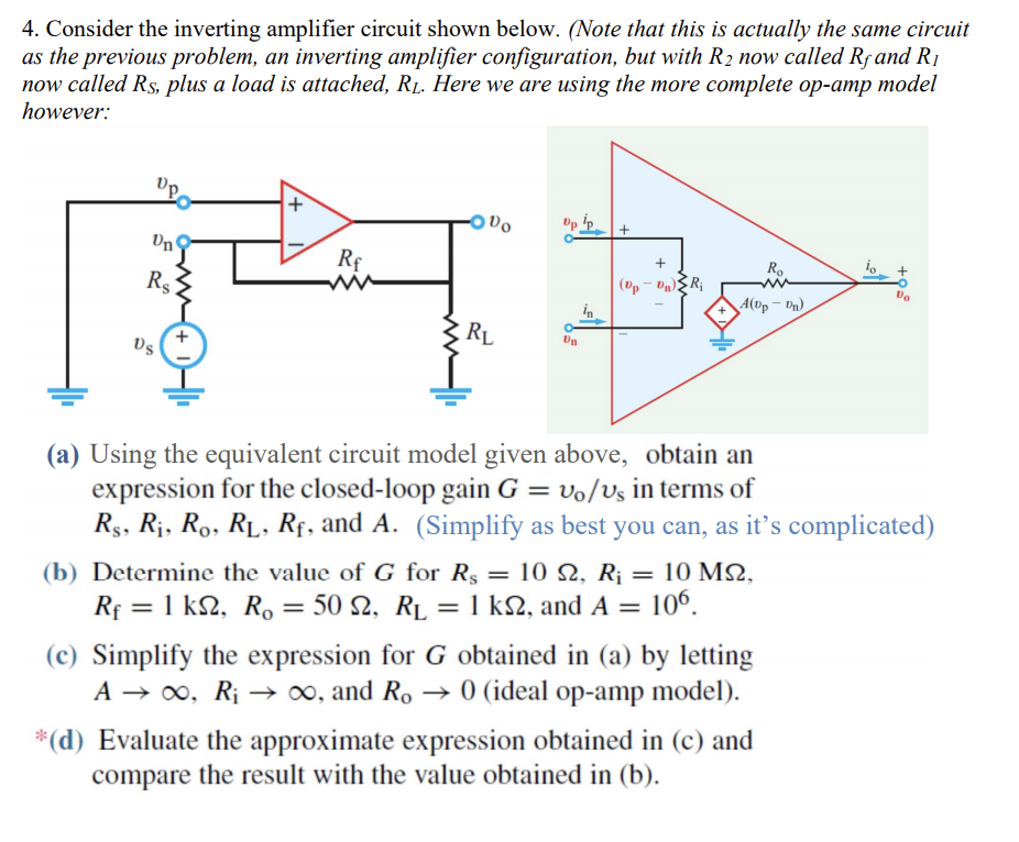 Solved 4. Consider the inverting amplifier circuit shown | Chegg.com