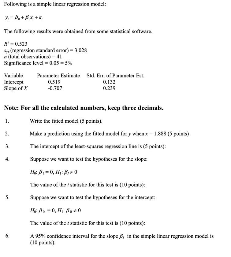Solved Following is a simple linear regression model: y, = | Chegg.com