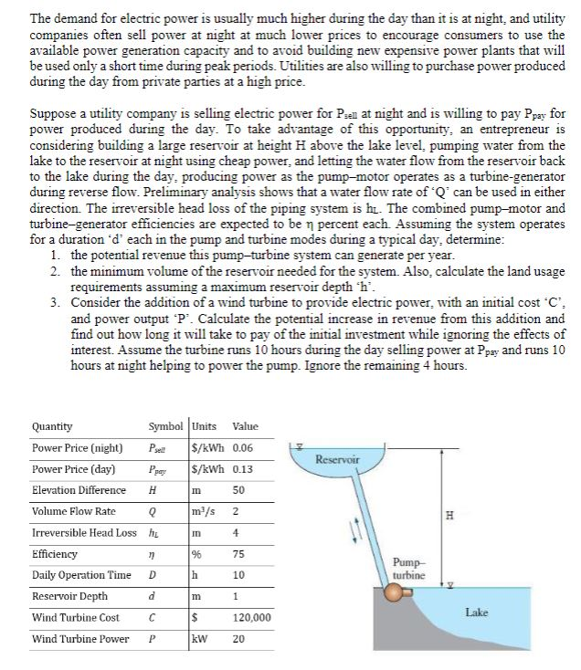 The demand for electric power is usually much higher