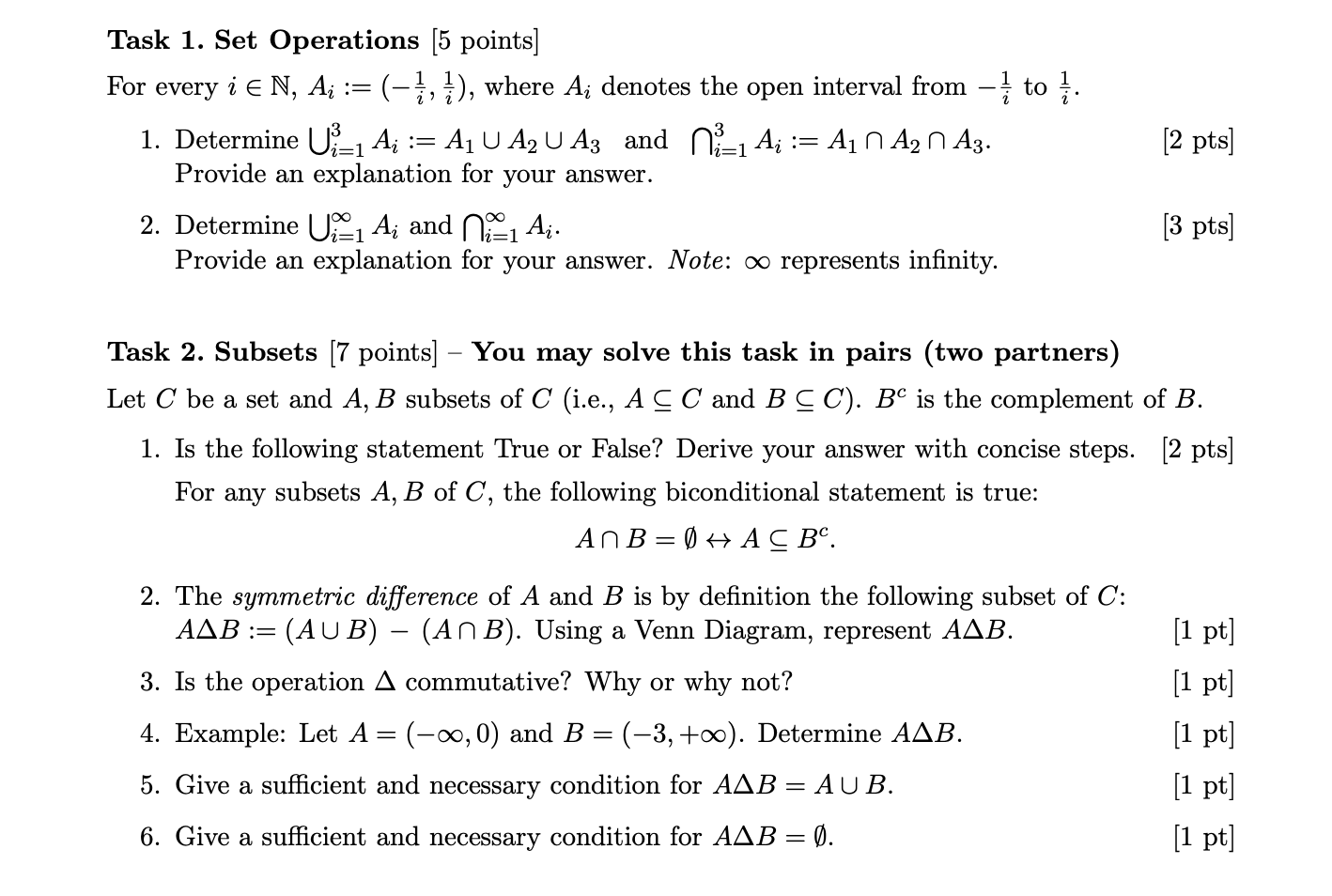 Solved Task 1. Set Operations [5 points] For every | Chegg.com