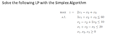 Solved Solve the following LP with the Simplex Algorithm max | Chegg.com