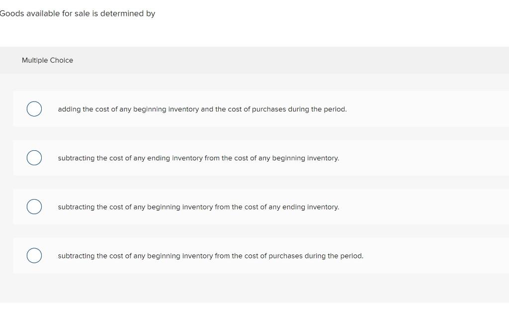 Solved Goods available for sale is determined by Multiple