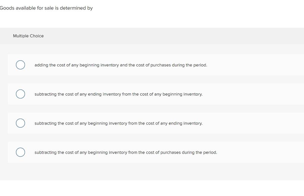 Solved Goods available for sale is determined by Multiple | Chegg.com